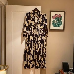 Never Worn Zara black/beige print midi dress